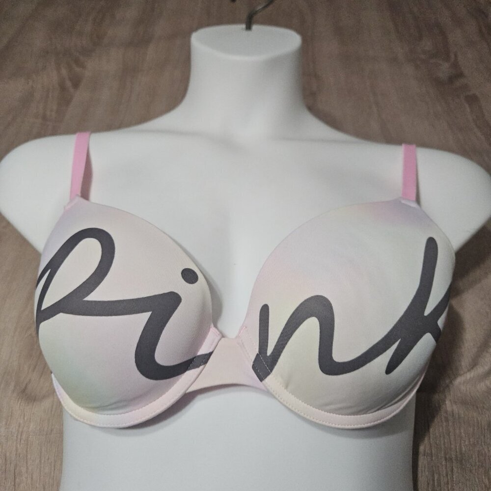 Victoria's Secret Pink Size 34D Wear Everywhere Push Up Bra Spellout